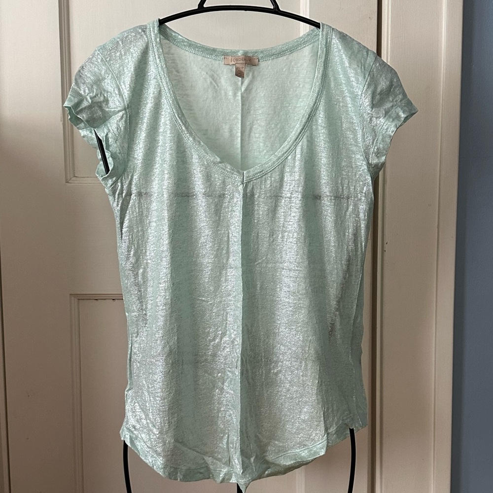 Anthropologie Bordeaux Linen Metallic Top